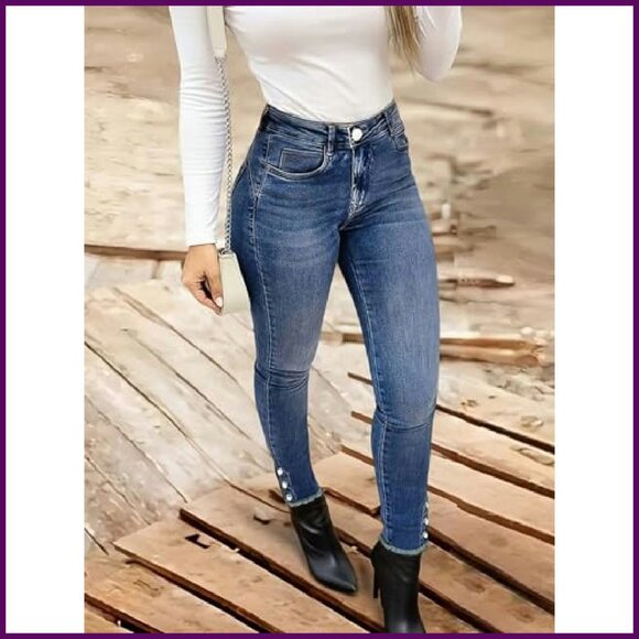 High Waist Tummy Control Skinny Boot Cut Jeans Raw Hem Stretch - Picture 3 of 8